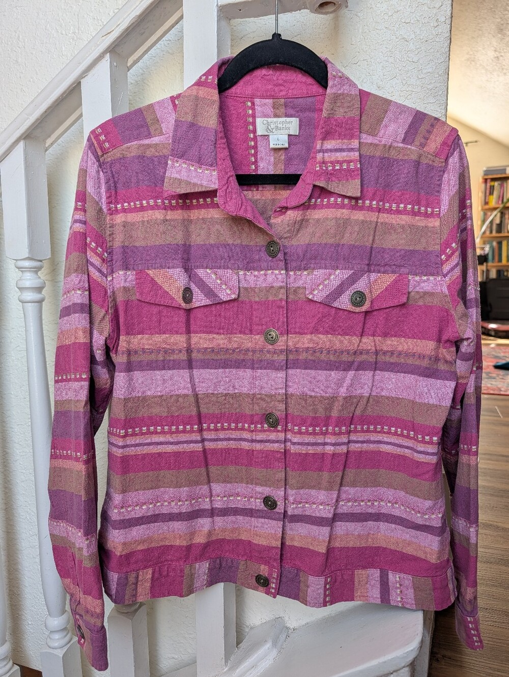Christopher & Banks Linen Cotton Blend Striped Shirt Jacket Shacket - Size L